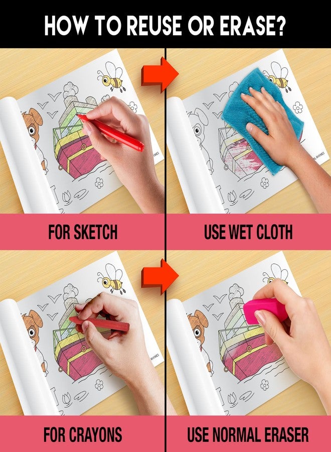 Inkmeo Tamil Rhymes Reusable Wall Colouring Rolls - Teach Baby Songs with AR Visuals (Colouring Kit + App)| Return Gift for Kids ages 2+ | Size: 6x40 Inches each (Pack of 3) - Image 5
